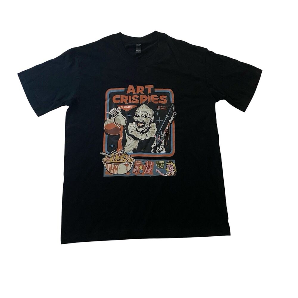 Terrifier Art Crispies T-Shirt Art The Clown Halloween Horror Movie Spooky Black